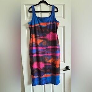 Nine West Blue and Pink Sleeveless Sheath Dress